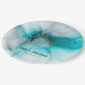 抽象芸術ティール（緑がかった色）·フェイク金ゴールド結婚プレート ペーパープレート (アングル)