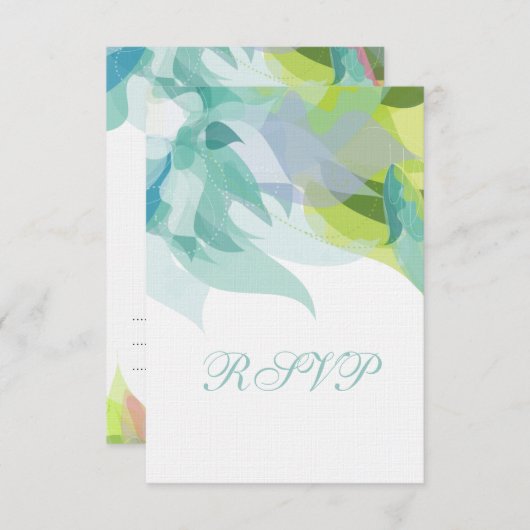 抽象芸術ティール(緑がかった色)フローラRSVP結婚式招待状 出欠カード (正面/裏面)