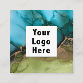 抽象芸術ティール（緑がかった色）ブラックメタリック金ゴールドあなたのロゴを追加 スクエア名刺