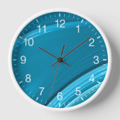 抽象芸術ティール(緑がかった色)ブルースワールホワイト数字 壁時計 (正面)