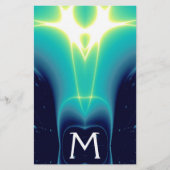 抽象芸術ティール（緑がかった色）ブルーターコイズ光波モノグラム 便箋 (正面)