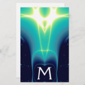 抽象芸術ティール(緑がかった色)ブルーターコイズ光波モノグラム 便箋 (正面/裏面)