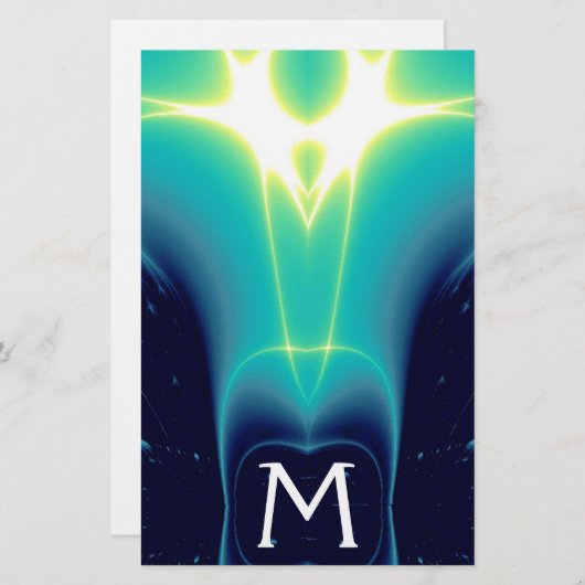 抽象芸術ティール（緑がかった色）ブルーターコイズ光波モノグラム 便箋 (正面/裏面)