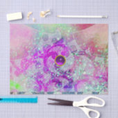 抽象芸術ティール(緑がかった色)ブルー,ピンクの波,キラキラ,紫色の宝石 薄葉紙 (クラフト)