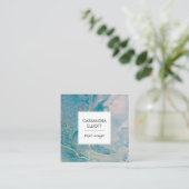 抽象芸術ティール（緑がかった色）ブルー&金ゴールドアルコールインクリキッドアート スクエア名刺 (スタンド正面)