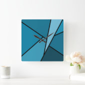 抽象芸術ティール(緑がかった色)ポリゴン スクエア壁時計 (ホーム)