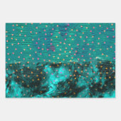 抽象芸術ティール（緑がかった色）レッドオレンジ紙吹雪クリスマス ラッピングペーパーシート (正面)