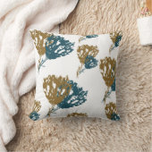 抽象芸術ティール(緑がかった色)及び金ゴールドフローラ装飾用クッション クッション (ブランケット)