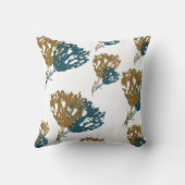抽象芸術ティール(緑がかった色)及び金ゴールドフローラ装飾用クッション クッション (裏面)