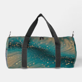 抽象芸術ティール（緑がかった色）及び金ゴールド粒子波 ダッフルバッグ (裏面)