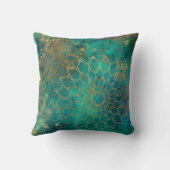 抽象芸術ティール（緑がかった色）水彩金ゴールドグランジ曼荼羅 クッション (裏面)