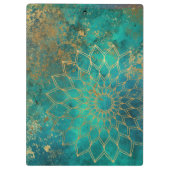 抽象芸術ティール(緑がかった色)水彩金ゴールドグランジ曼荼羅 クリップボード (裏面)