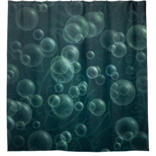 抽象芸術ティール（緑がかった色）石鹸泡 シャワーカーテン (正面)