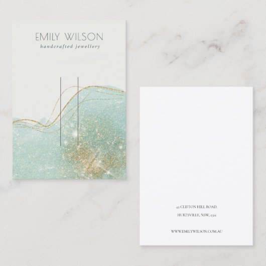 抽象芸術ティール(緑がかった色)緑グリッターシャイニーヘアピンディスプレイ 名刺 (正面/裏面)