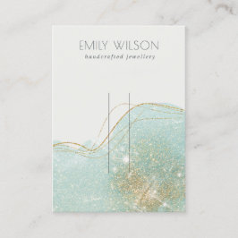抽象芸術ティール（緑がかった色）緑グリッターシャイニーヘアピンディスプレイ 名刺