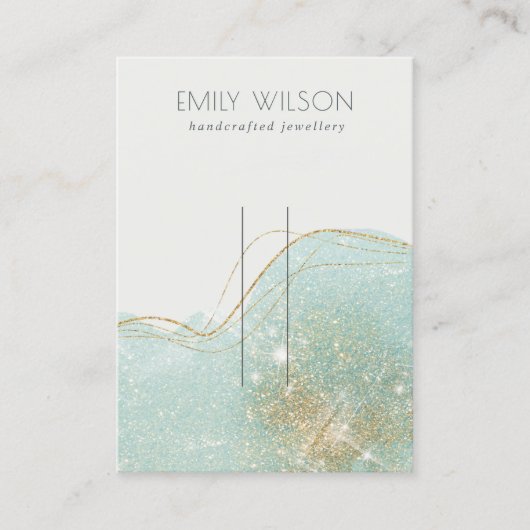 抽象芸術ティール(緑がかった色)緑グリッターシャイニーヘアピンディスプレイ 名刺 (正面)