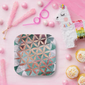 抽象芸術ティール（緑がかった色）赤面ピンクパステルウォーターカラーパターン ペーパープレート (パーティー)