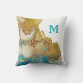 抽象芸術ティール(緑がかった色)金ゴールドアゲート水彩画 クッション (裏面)