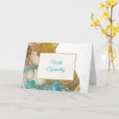 抽象芸術ティール(緑がかった色)金ゴールドエージェント水彩悔やみや弔慰 カード (黄色い花)