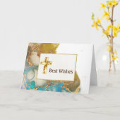 抽象芸術ティール(緑がかった色)金ゴールド水の色確認 カード (黄色い花)