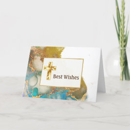 抽象芸術ティール（緑がかった色）金ゴールド水の色確認 カード