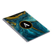 抽象芸術ティール（緑がかった色）金ゴールド水彩モノグラム ノートブック (右側)