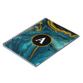 抽象芸術ティール（緑がかった色）金ゴールド水彩モノグラム ノートブック (左側)