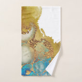 抽象芸術ティール(緑がかった色)金ゴールド瑪瑙の水色 バスタオルセット (ハンドタオル)