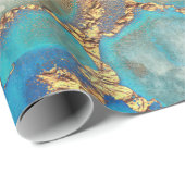 抽象芸術ティール（緑がかった色）金ゴールド瑪瑙の水色 ラッピングペーパー (ロールコーナー)