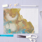 抽象芸術ティール（緑がかった色）金ゴールド瑪瑙の水色 薄葉紙 (クラフト)