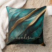 抽象芸術ティール（緑がかった色）金ゴールド装飾用クッション クッション (ブランケット)