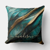 抽象芸術ティール（緑がかった色）金ゴールド装飾用クッション クッション (正面)