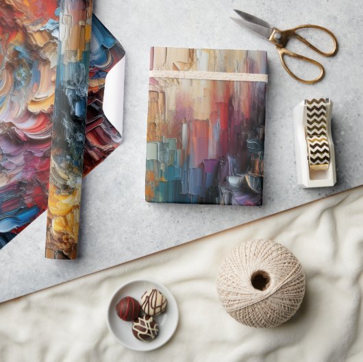 抽象芸術テクスチャの厚絵を描いパターン ラッピングペーパー (クラフト)