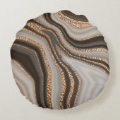 抽象芸術テクスチャを持つ金ゴールド茶大理石 ラウンドクッション (裏面)