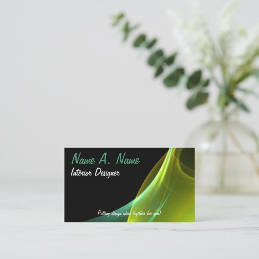 抽象芸術テクノドリーミーグリーンイエロースイープ 名刺 (スタンド正面)