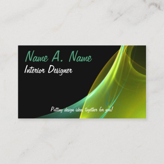 抽象芸術テクノドリーミーグリーンイエロースイープ 名刺 (正面)