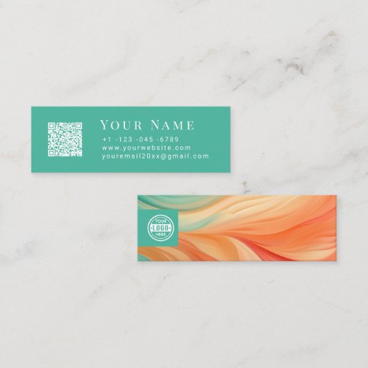 抽象芸術テラコッタとジェードグリーンの水色 スキニー名刺 (正面/裏面)