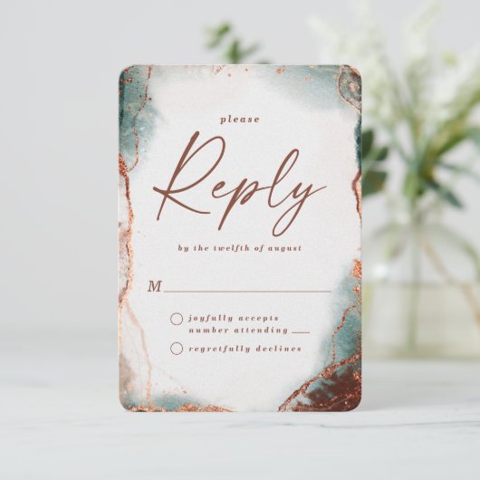 抽象芸術テラコッタウェディングRSVPリプライカード 出欠カード (スタンド正面)