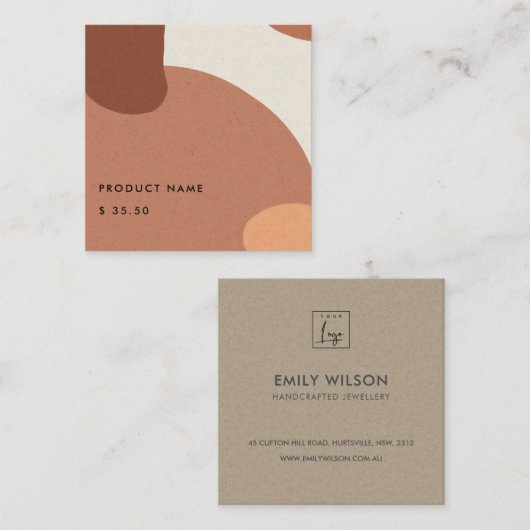 抽象芸術テラコッタレッドクラフトスカンジプライスラベル スクエア名刺 (正面/裏面)