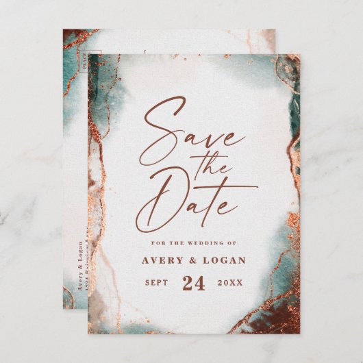 抽象芸術テラコッタ秋の結婚式ザデイト 案内ポストカード (正面/裏面)