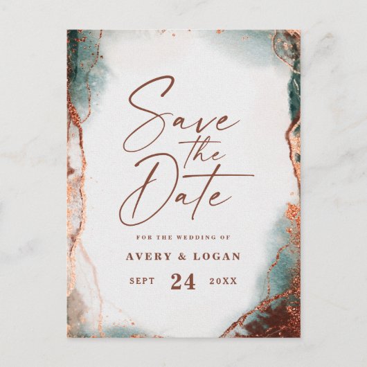 抽象芸術テラコッタ秋の結婚式ザデイト 案内ポストカード (正面)