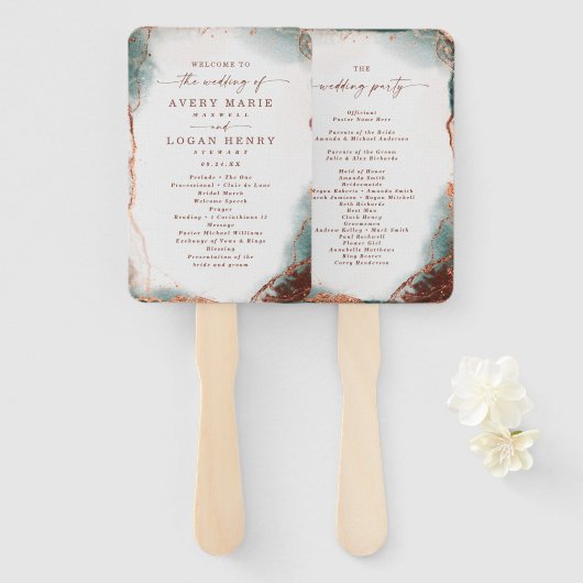 抽象芸術テラコテ結婚ィー式プログラム ハンドファン (正面&裏面)