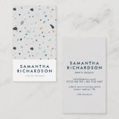 抽象芸術テラゾパターンライトブルー&ネイビー 名刺 (正面/裏面)