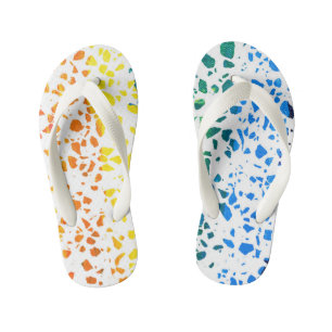 抽象芸術テラゾモザイクカラフルレインボーパターン キッズビーチサンダル