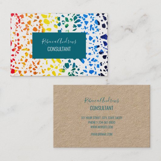 抽象芸術テラゾモザイクカラフルレインボーパターン 名刺 (正面/裏面)