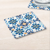 🟦抽象芸術テラゾモザイクコースター – Rust Brown & Rust スクエアペーパーコースター (アングル)