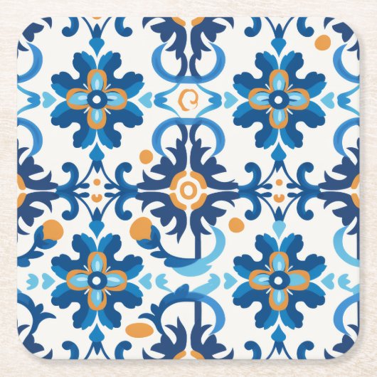 🟦抽象芸術テラゾモザイクコースター – Rust Brown & Rust スクエアペーパーコースター (正面)