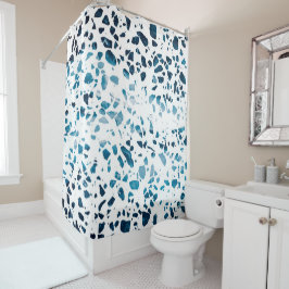 抽象芸術テラゾモザイクネイビー&ライトブルーパターン シャワーカーテン