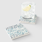 抽象芸術テラゾモザイクネイビー&ライトブルーパターン ストーンコースター (横)