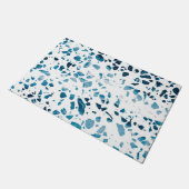 抽象芸術テラゾモザイクネイビー&ライトブルーパターン ドアマット (アングル)